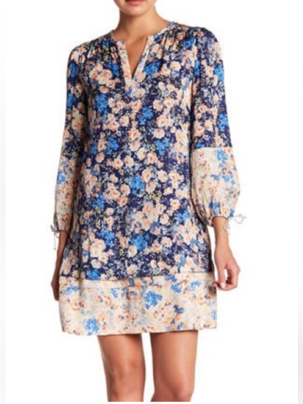 Rebecca Taylor Gigi Fleur Tunic 100% Silk Dress Tiered Hem Tie Sleeve Sz 6